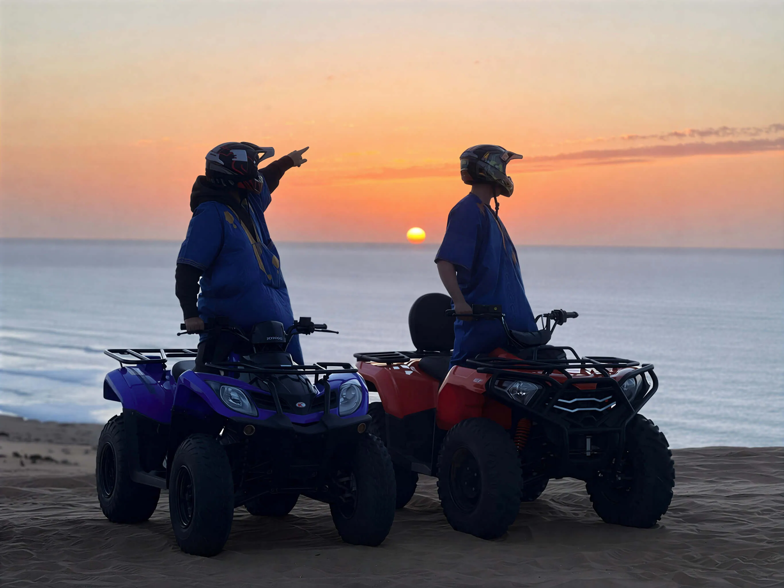 Quad biking near Agadir beach at sunset